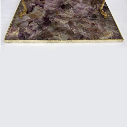 Amethyst Agate Serving Tray With Brass Handles | Square