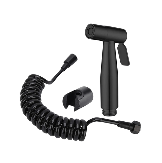 Fossa Hand Held Bidet Sprayer Premium Stainless Steel Sprayer - Health Faucet for Toilet, with 1 Mtr Spring Flexible Shower Hose Pipe,Hook (Black)