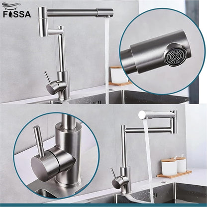 Fossa Zig Zag Stainless Steel Deck Mounted Folding Kitchen Faucet, 304 Stainless Steel Single Handle with 360 Rotating Spout with Pure Water Cold and Hot Modern Drinking Faucet