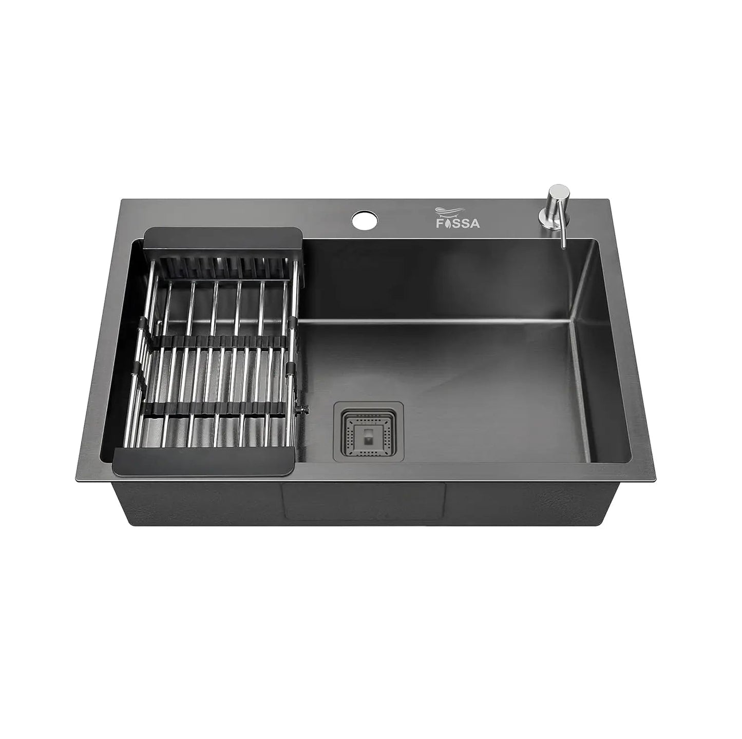 Fossa 24"x18"x10" Inch Single Bowl Tap Hole 304 Grade With Soap Dispenser Stainless steel Handmade Kitchen Sink ( Black )