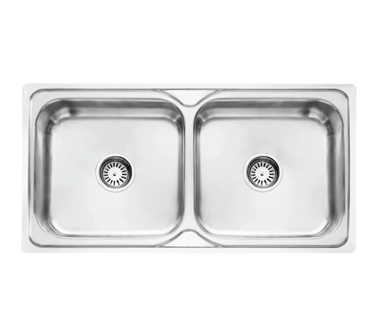 Fossa 45"x20"x08" inch Double Bowl Premium Stainless Steel Kitchen Sink With SS Square Coupling Glossy Finish