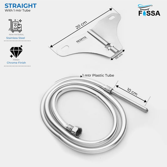 Fossa Stainless Steel Straight Jet Spray with Heavy PVC Hose Pipe 1 Meter for Toilet | Built-in Installation Type Toilet Seat/Commode Spray - Rust-Free, Durable